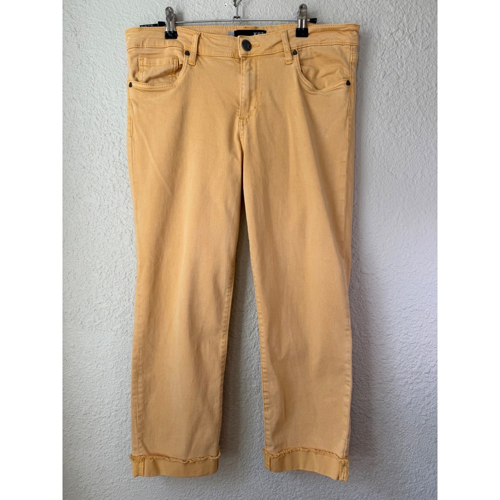 Kut from the Kloth Amy Crop Straight Leg Jeans Mustard Yellow Raw Hem Size 12